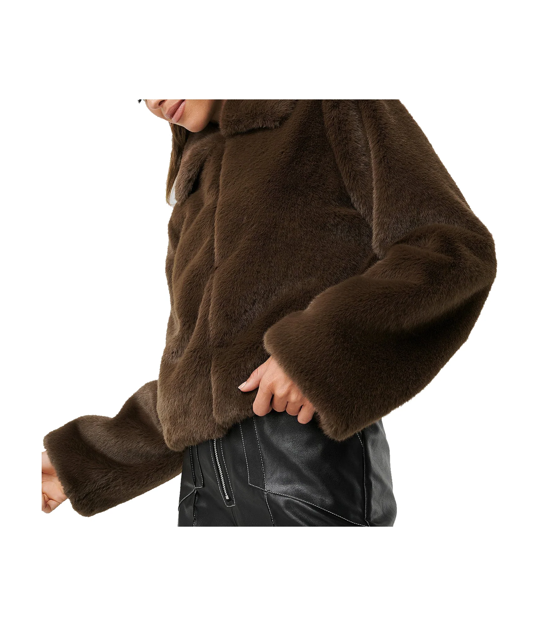 Faux Fur Jacket - Dark Brown - Image 3
